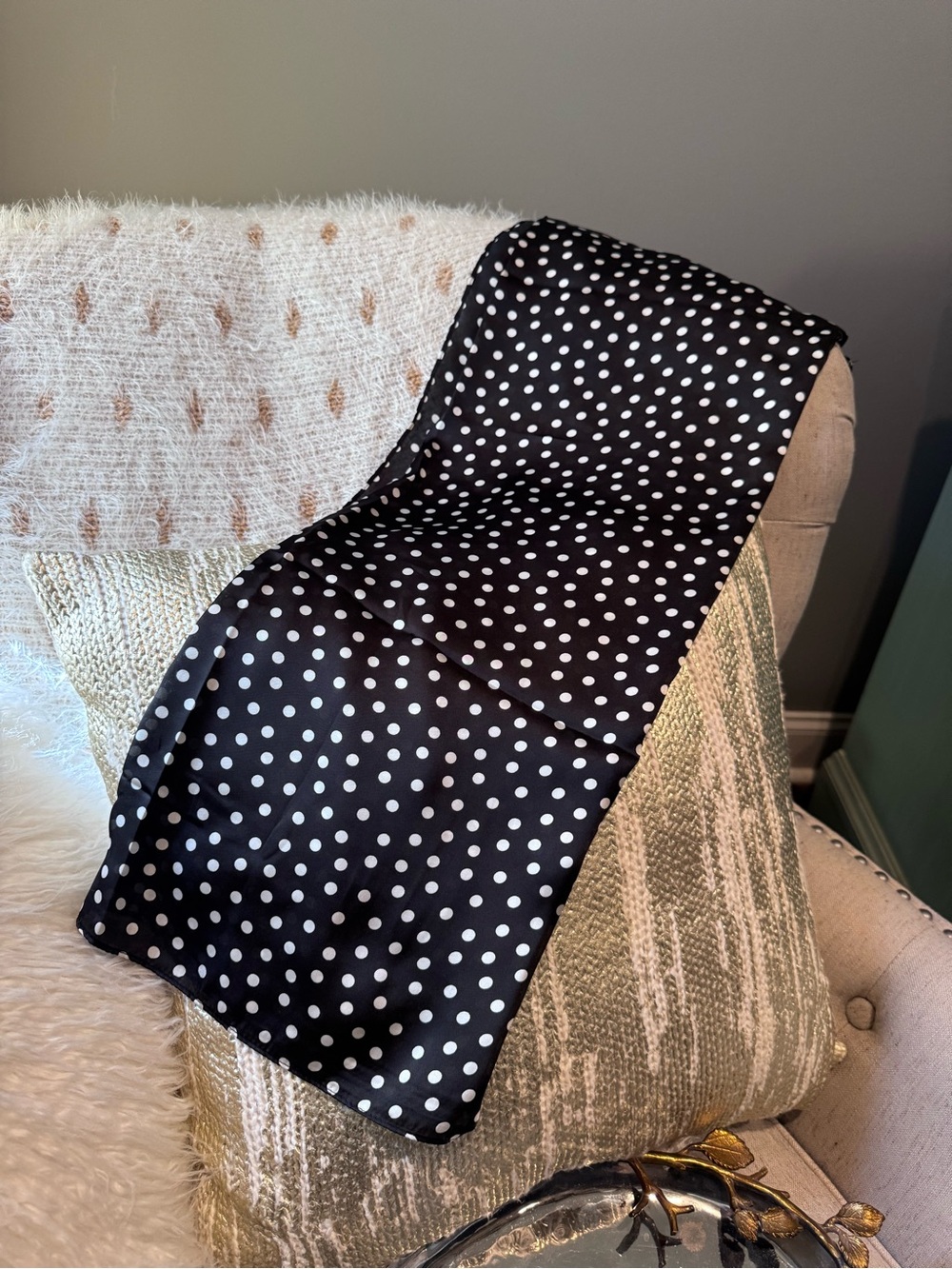 White House Black Market Black & White Polka Dot Scarf